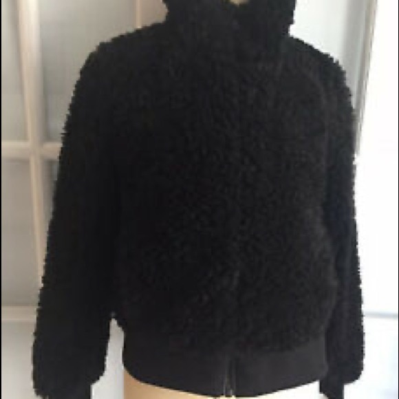 NWT Zara Black Fleece Sherpa Bomber High Collar SZ SMALL - Picture 8 of 13